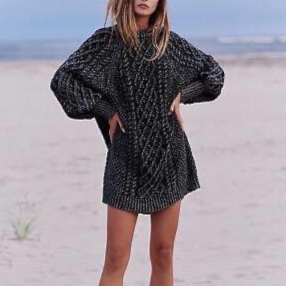 Free People Black and Gray Mini Dress